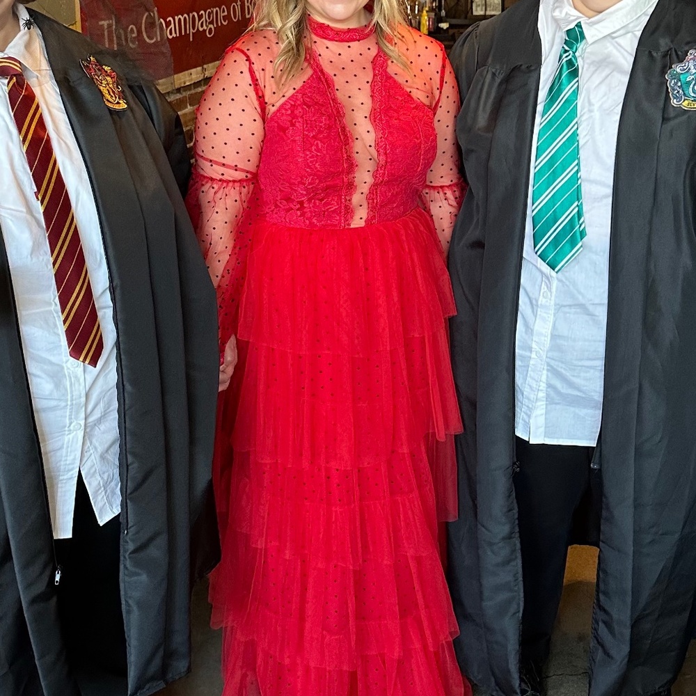 Red Polka Dot Mesh Dress beetle juice costume Olivia deets dress fits like a 10